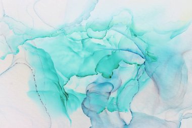 Soyut sıvı alkol mürekkep resminin sanat fotoğrafçılığı, kağıt dokusuyla mavi ve turkuaz renkler