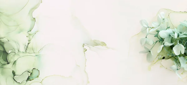 Kreativ Bild Pastell Mynta Grön Hortensia Blommor Konstnärligt Bläck Bakgrund — Stockfoto