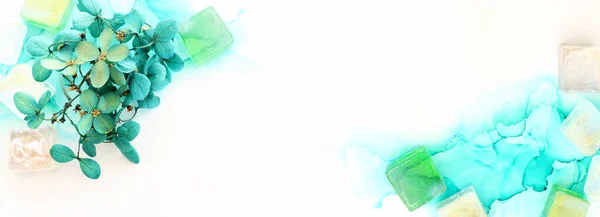 Творче Зображення Смарагдових Зелених Квітів Гортензії Художньому Фоні Чорнила Вид — стокове фото