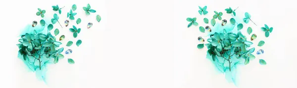 Kreatív Kép Smaragd Zöld Hydrangea Virágok Művészi Tinta Háttér Felülnézet — Stock Fotó