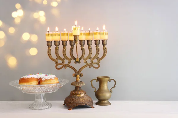 Imagen Religiosa Las Vacaciones Judías Fondo Hanukkah Con Menorah Candelabros —  Fotos de Stock