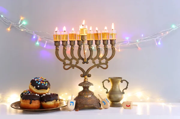 Religione Immagine Festa Ebraica Hanukkah Sfondo Con Menorah Candelabro Tradizionale — Foto Stock