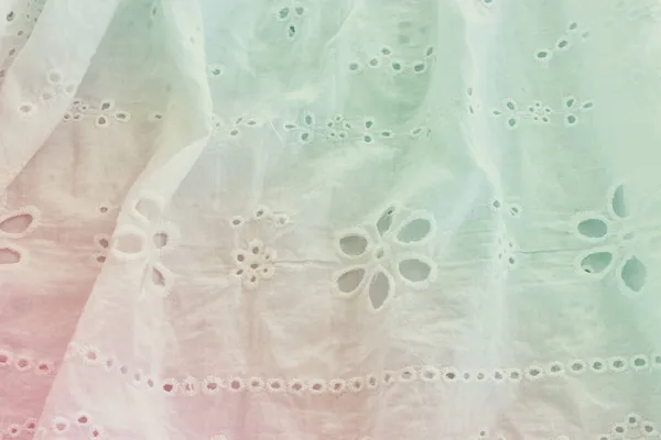Pozadí Bílé Vyšívané Jemné Krajkové Tkaniny Pastelově Tónovaný — Stock fotografie