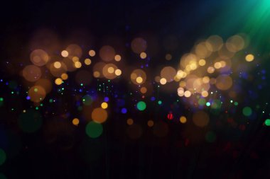 Soyut mavi, altın ve siyah çözünmüş arka plan. bokeh ışıkları