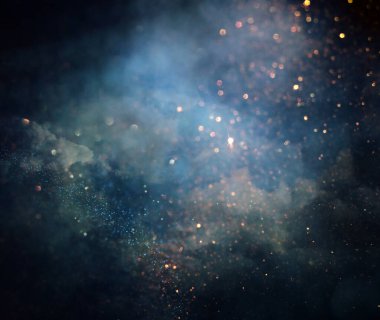 Soyut mavi, altın ve siyah çözünmüş arka plan. bokeh ışıkları