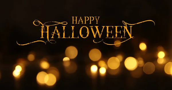 Halloween Afbeelding Van Gouden Glitter Lichten Met Tekst Zwarte Achtergrond — Stockfoto