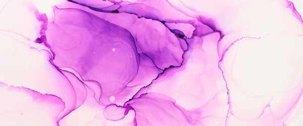 Art photography of abstract fluid painting with alcohol ink, pink and purple colors