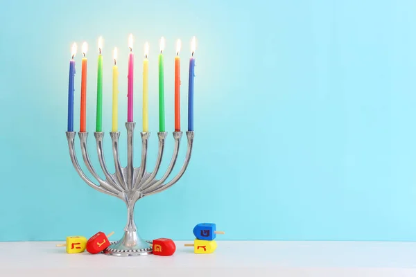 Θρησκευτική Εικόνα Της Εβραϊκής Διακοπές Hanukkah Φόντο Μενόρα Παραδοσιακά Κηροπήγια — Φωτογραφία Αρχείου