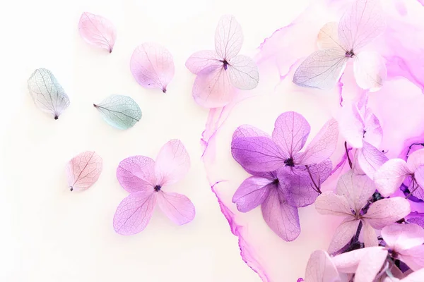Творческий Образ Пастельно Фиолетового Розового Цветов Hydrangea Художественном Фоне Чернил — стоковое фото