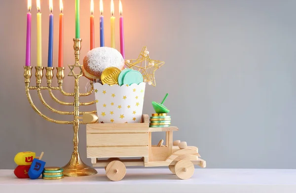 Religião Imagem Feriado Judaico Hanukkah Fundo Com Menorah Candelabro Tradicional — Fotografia de Stock