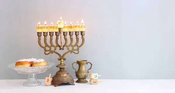 Imagen Religiosa Las Vacaciones Judías Fondo Hanukkah Con Menorah Candelabros — Foto de Stock