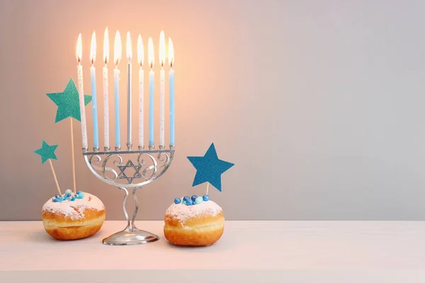 Imagen Religiosa Las Vacaciones Judías Fondo Hanukkah Con Menorah Candelabros — Foto de Stock