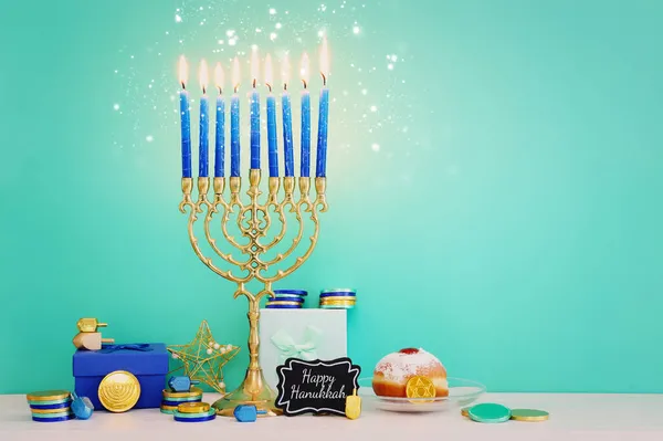 Religie Beeld Van Joodse Vakantie Chanoeka Achtergrond Met Menorah Traditionele — Stockfoto