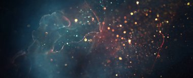 Soyut kırmızı, mavi, altın ve siyah çözünmüş arka plan. bokeh ışıkları