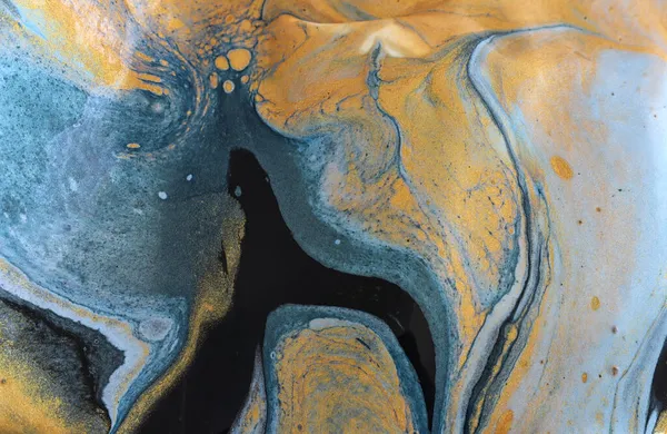 Художественная Фотография Абстрактного Мраморного Фона Эффекта Золотыми Синими Черными Творческими — стоковое фото