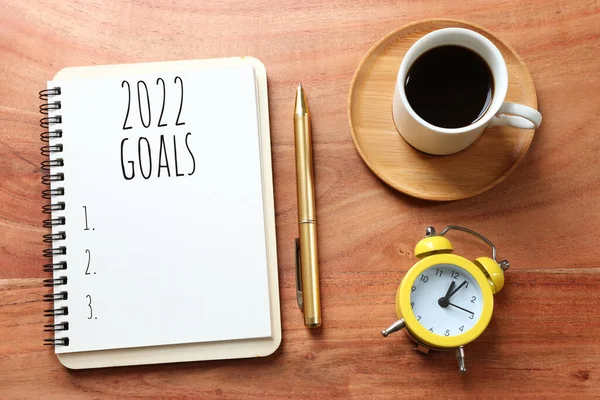 Zakelijk Concept Van Top View 2022 Doelen Lijst Met Notebook — Stockfoto