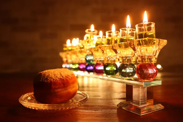 Bild Des Jüdischen Feiertags Chanukka Hintergrund Mit Kristall Menora Traditionelle — Stockfoto