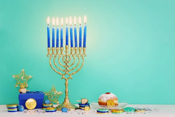 Religie Beeld Van Joodse Vakantie Chanoeka Achtergrond Met Menorah Traditionele — Stockfoto