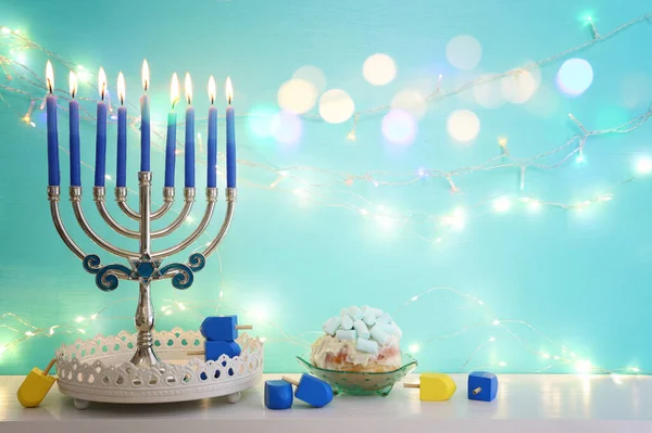 Θρησκευτική Εικόνα Της Εβραϊκής Διακοπές Hanukkah Φόντο Μενόρα Παραδοσιακά Κηροπήγια — Φωτογραφία Αρχείου