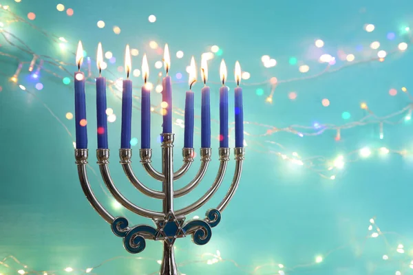 Afbeelding Van Joodse Vakantie Chanoeka Met Menorah Traditionele Kandelaar Kaarsen — Stockfoto