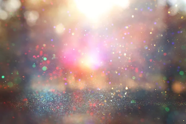 Blurred Abstract Photo Light Burst Trees Glitter Golden Bokeh Lights — Stock Photo, Image