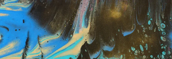 Mavi Altın Turkuaz Siyah Yaratıcı Renklere Sahip Soyut Marbleize Efekt — Stok fotoğraf