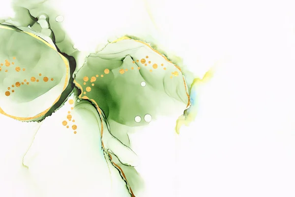 Художественная Фотография Абстрактной Жидкостной Живописи Спиртом Зелеными Золотыми Красками — стоковое фото