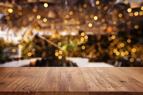 Background Image Wooden Table Front Abstract Restaurant Blurred Lights — 图库照片