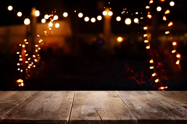 Background Image Wooden Table Front Abstract Restaurant Blurred Lights — Stockfoto