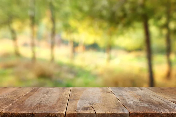 Empty Rustic Table Front Countryside Background Product Display Picnic Concept — Stock Photo, Image