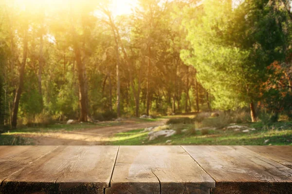 Empty Rustic Table Front Countryside Background Product Display Picnic Concept — Stock Photo, Image