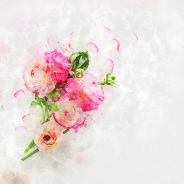Pastel çiçeklerin suluboya çizimi