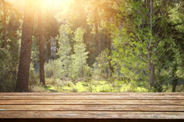 Empty Rustic Table Front Countryside Background Product Display Picnic Concept — Stock Photo, Image