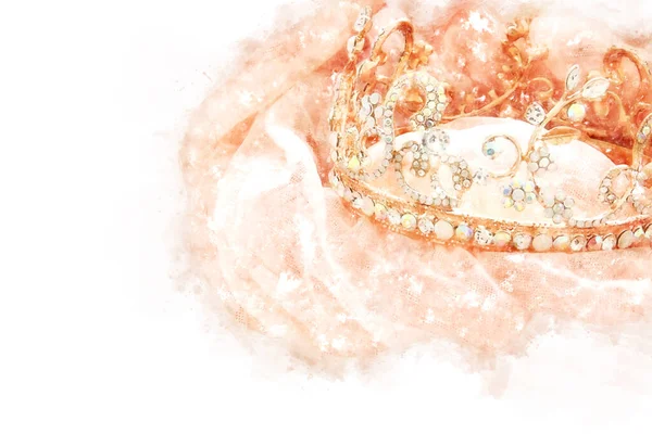 Estilo Acuarela Imagen Abstracta Hermosa Reina Corona Rey Fantasía Período — Foto de Stock