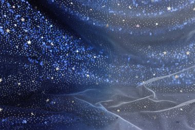 Gümüş yıldızlı lacivert şifon desenli arka plan