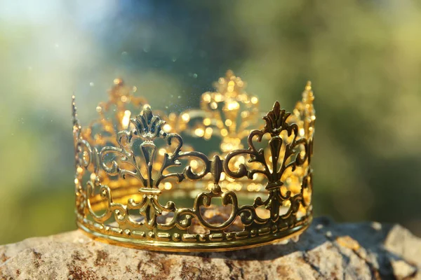 Загадкова Магічна Фотографія Корони Золотого Короля Лісі Над Каменем Середньовічна — стокове фото