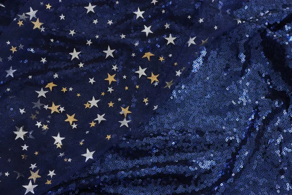 Темно Синий Золотыми Звездами Фоне Текстуры Тюля — стоковое фото