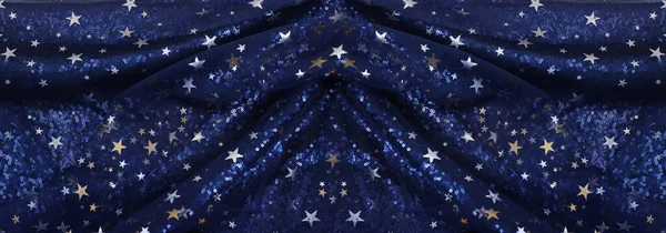 Azul Oscuro Con Estrellas Doradas Tul Gasa Textura Fondo — Foto de Stock