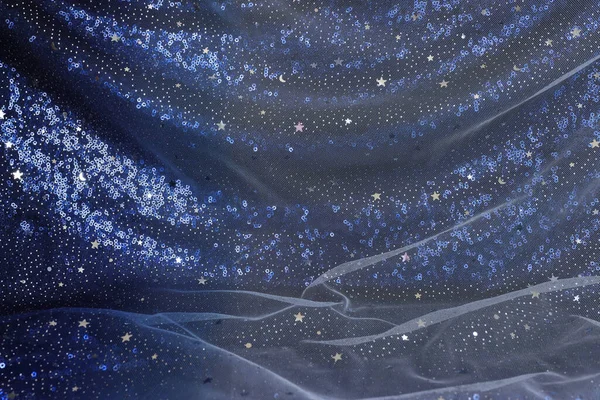 Темно Синий Серебряными Звездами Тюль Шифон Текстуры — стоковое фото