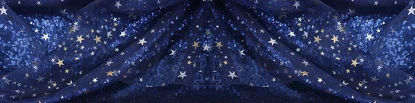 Sötétkék Arany Csillagok Tüll Siffon Textúra Háttér — Stock Fotó