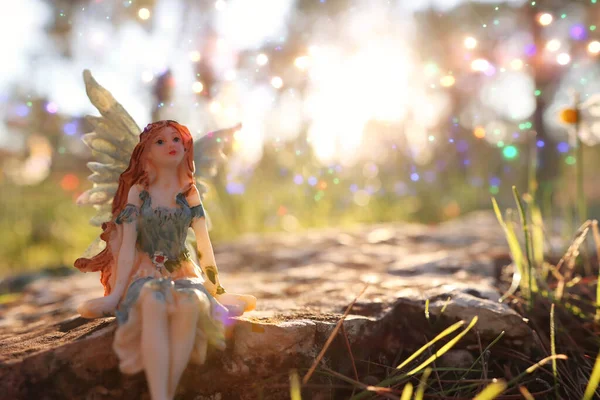 夕暮れ時の森の小さな妖精の魔法のイメージ — ストック写真