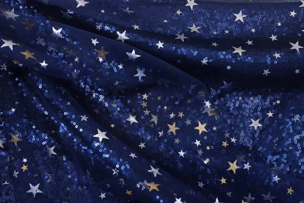 Темно Синий Золотыми Звездами Фоне Текстуры Тюля — стоковое фото