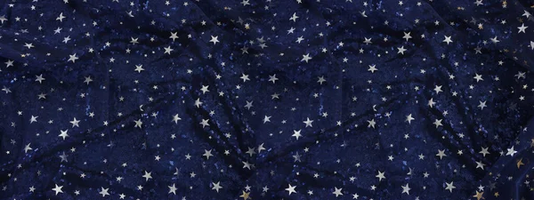 Dark Blue Gold Stars Tulle Chiffon Texture Background — Stock Photo, Image