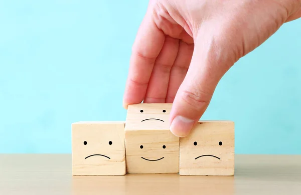 Concept Image Satisfaction Level Wooden Cubes Emotions — Stock Photo, Image