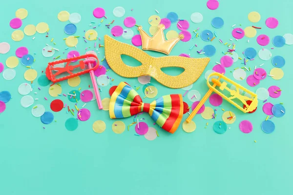 Karneval Party Und Purim Feier Konzept Jüdischer Faschingsfeiertag Vor Blauem — Stockfoto
