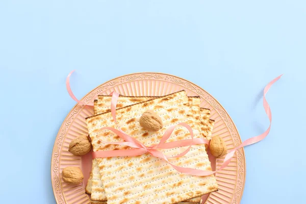 Pascha Achtergrond Van Matzoh Joods Vakantie Brood Bovenaanzicht — Stockfoto