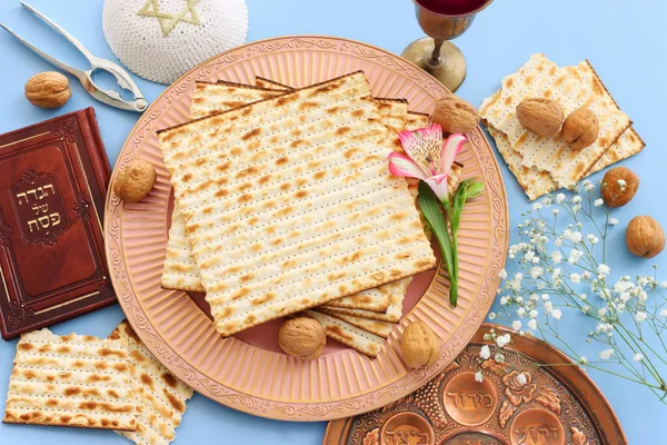 Pesah Celebration Concept Jewish Passove Holiday Traditional Pesakh Text Hebrew — Stock Photo, Image