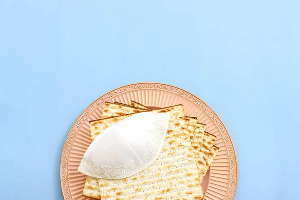 Pascha Achtergrond Van Matzoh Joods Vakantie Brood Bovenaanzicht — Stockfoto