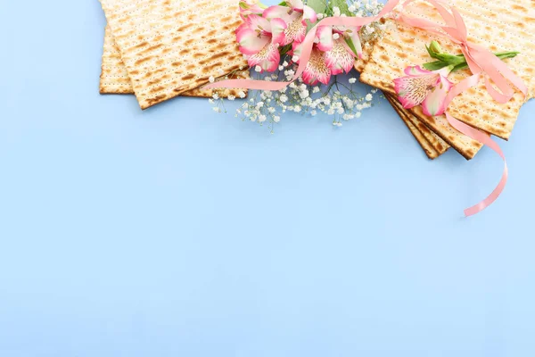 Pesach Pozadí Matzoh Židovský Sváteční Chléb Horní Pohled — Stock fotografie