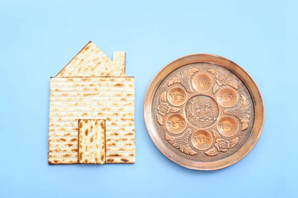 Pesah Viering Concept Joodse Pascha Vakantie Traditionele Pesakh Plaattekst Het — Stockfoto